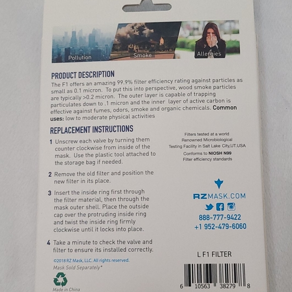 RZ Mask F1 Standard Active Carbon Filter Masks - Picture 3 of 3